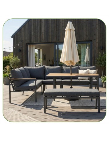 Zestaw mebli ogrodowych: narożnik + stół obiadowy + ławka z poduszkami Siena Meven  4