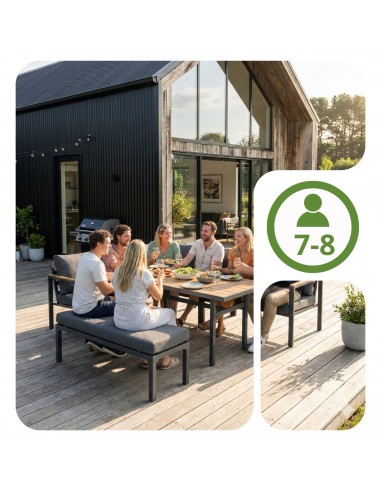 Zestaw mebli ogrodowych: narożnik + stół obiadowy + ławka z poduszkami Siena Meven  8
