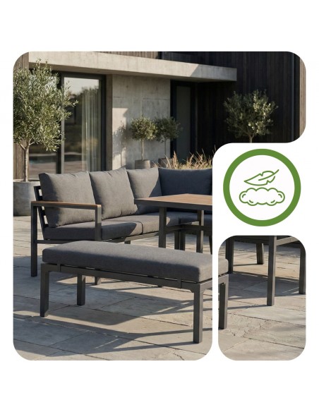 Zestaw mebli ogrodowych: narożnik + stół obiadowy + ławka z poduszkami Siena Meven  6