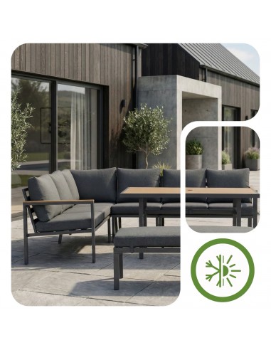 Zestaw mebli ogrodowych: narożnik + stół obiadowy + ławka z poduszkami Siena Meven  9