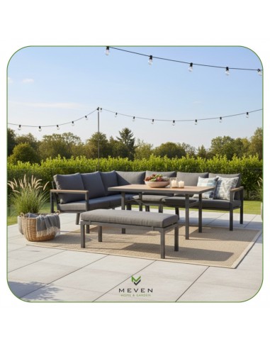 Zestaw mebli ogrodowych: narożnik + stół obiadowy + ławka z poduszkami Siena Meven  3