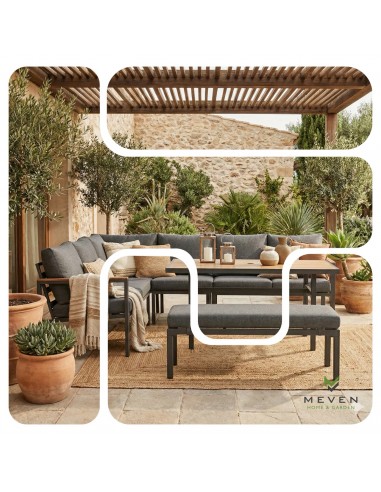 Zestaw mebli ogrodowych: narożnik + stół obiadowy + ławka z poduszkami Siena Meven  5