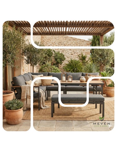 Zestaw mebli ogrodowych: narożnik + stół obiadowy + ławka z poduszkami Siena Meven  5