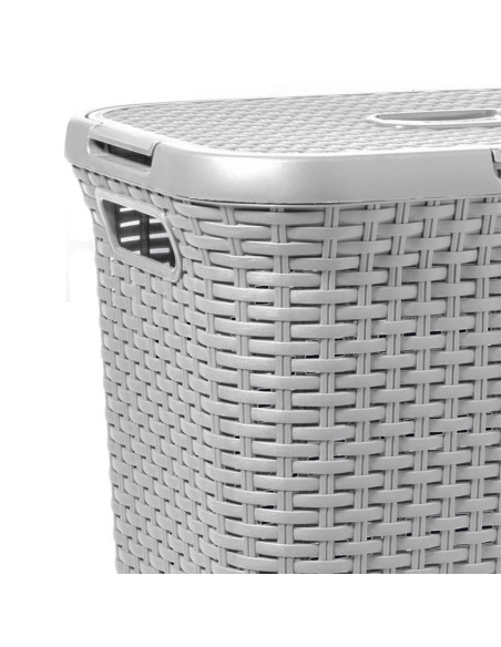 Jasnoszary kosz na pranie 60l Curver Rattan Style 3253920707536 10