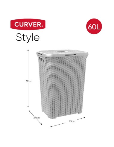 Jasnoszary kosz na pranie 60l Curver Rattan Style 3253920707536 12