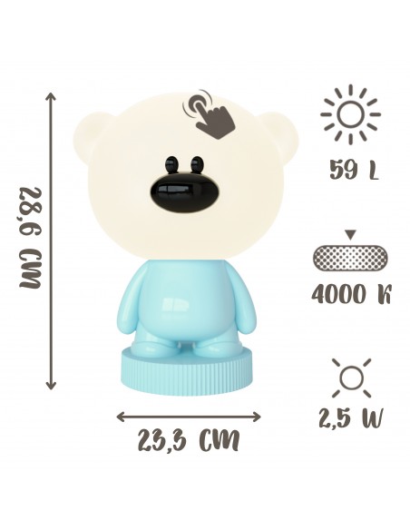 Bezprzewodowa lampka nocna dla dzieci RGB Niebieski Miś  3