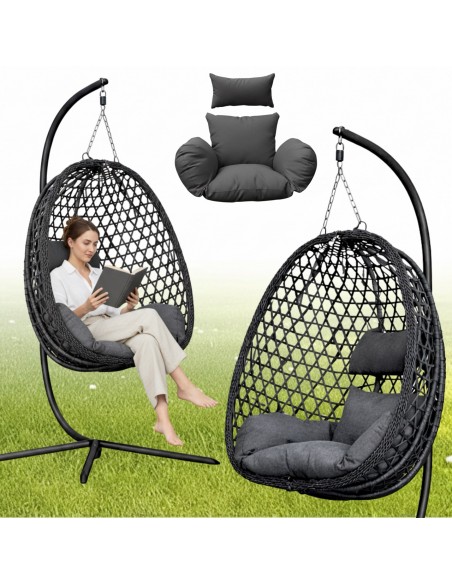 Grafitowy fotel wiszący Aura Meven 