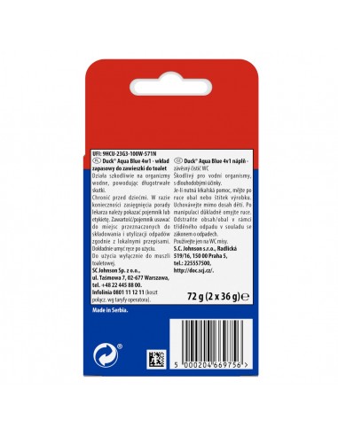 Wkłady do zawieszki do toalet barwiące wodę Duck Aqua Blue 4w1 2x 36 g  2
