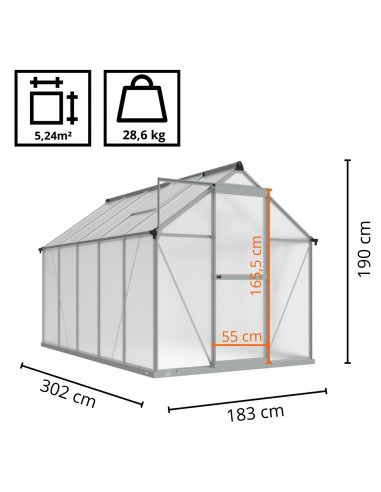 Szklarnia ogrodowa z poliwęglanu z oknami dachowymi 302 cm x 183 cm 5,24 m2  13