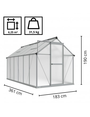 Duża szklarnia ogrodowa z poliwęglanu z oknami 361 cm x 183 cm 6,25m2  12