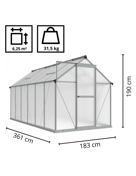 Duża szklarnia ogrodowa z poliwęglanu z oknami 361 cm x 183 cm 6,25m2  12