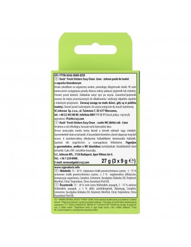 Czyszczące paski żelowe do toalety o zapachu limonki Duck Fresh Stick 3x9g 5000204681574 2