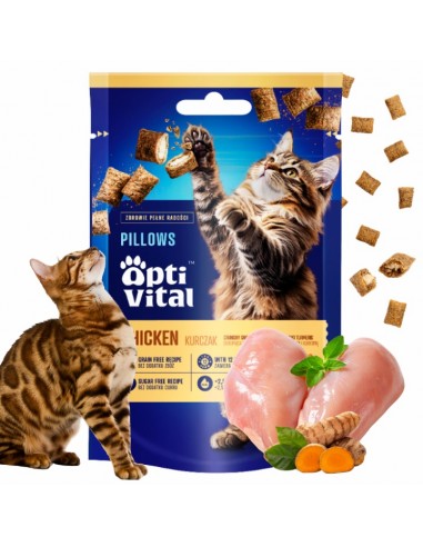 Chrupiące poduszeczki dla kota po sterylizacji z kurczakiem i kurkumą OptiVital 60 g 