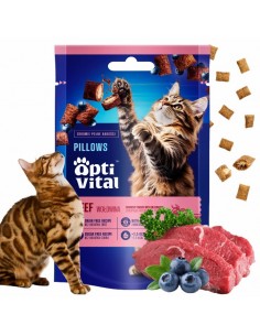 Bezzbożowe chrupiące poduszeczki dla kota z wołowiną i borówkami OptiVital 60 g 