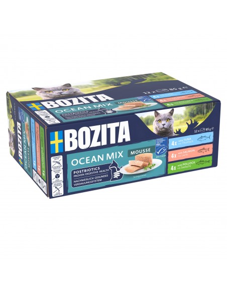 Mokra karma dla kota mus mix smaków tuńczyk łosoś czarniak bez zbóż Bozita 12x85g  2