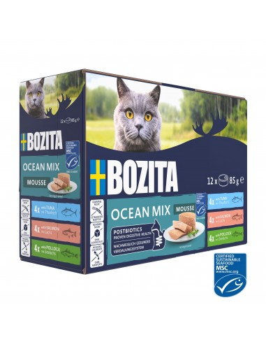 Mokra karma dla kota mus mix smaków tuńczyk łosoś czarniak bez zbóż Bozita 12x85g  7