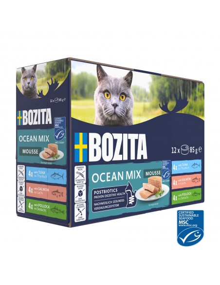 Mokra karma dla kota mus mix smaków tuńczyk łosoś czarniak bez zbóż Bozita 12x85g  7