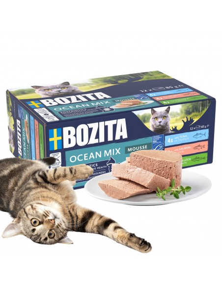 Mokra karma dla kota mus mix smaków tuńczyk łosoś czarniak bez zbóż Bozita 12x85g  8