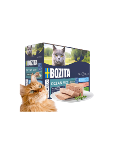 Mokra karma dla kota mus mix smaków tuńczyk łosoś czarniak bez zbóż Bozita 12x85g  9