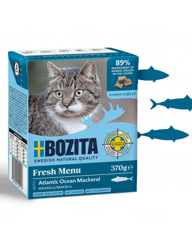 Mokra karma dla kota, mięsne kawałki w galaretce z makrelą Bozita 370 g 