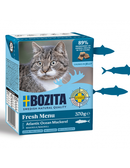 Mokra karma dla kota, mięsne kawałki w galaretce z makrelą Bozita 370 g 