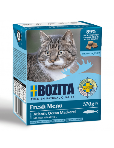Mokra karma dla kota, mięsne kawałki w galaretce z makrelą Bozita 370 g  2