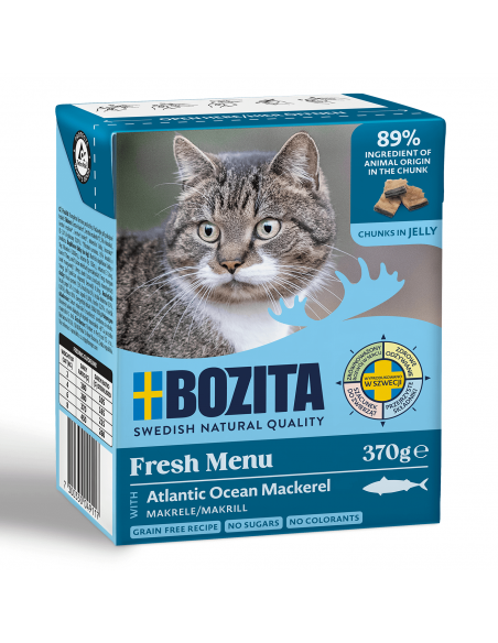 Mokra karma dla kota, mięsne kawałki w galaretce z makrelą Bozita 370 g  2