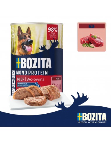 Monoproteinowa mokra karma dla psa pasztet pate Bozita puszka 400g wołowina  3