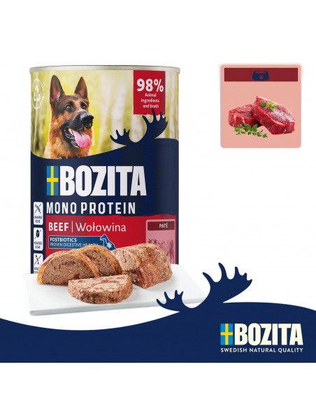 Monoproteinowa mokra karma dla psa pasztet pate Bozita puszka 400g wołowina  3