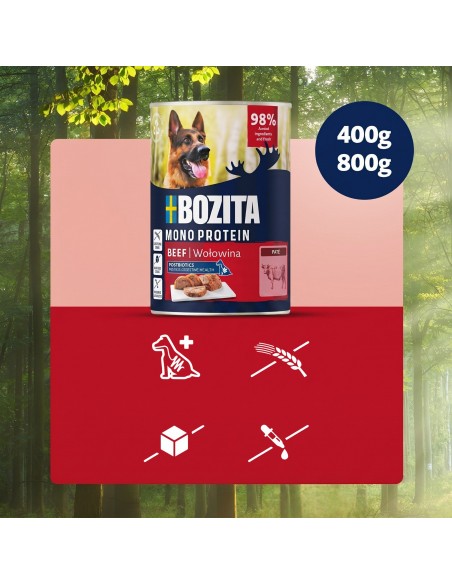 Monoproteinowa mokra karma dla psa pasztet pate Bozita puszka 400g wołowina  4