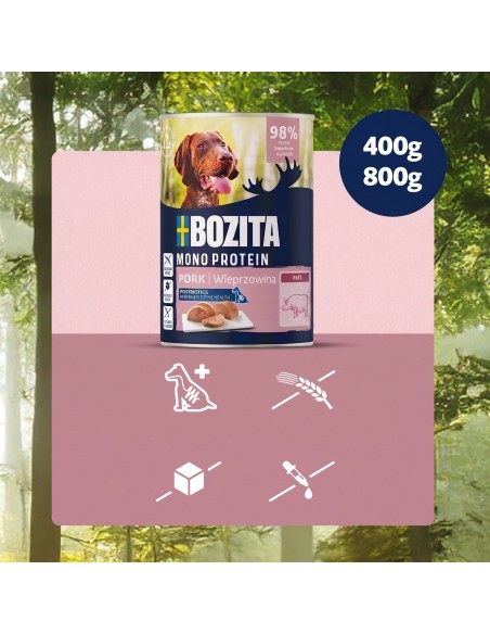 Monoproteinowa mokra karma dla psa pasztet pate Bozita puszka 400 g wieprzowina  5