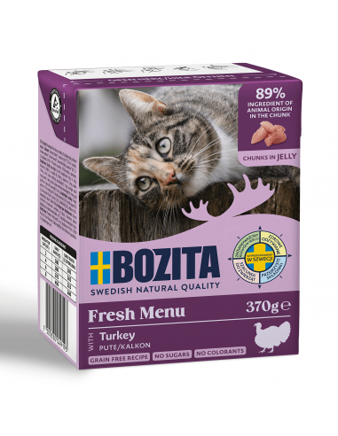 Bezzbożowa mokra karma dla kota z kawałkami mięsa w galaretce z indykiem Bozita 370 g  2
