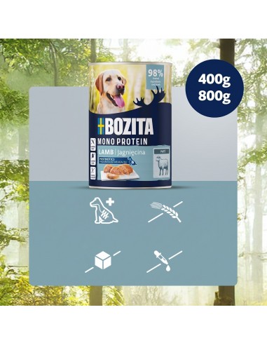 Monoproteinowa mokra karma dla psa pasztet pate Bozita puszka 800g jagnięcina  4