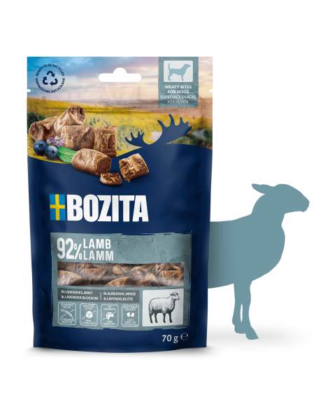 Przekąski dla psa, mięsne kawałki z jagnięciną Bozita 70 g 