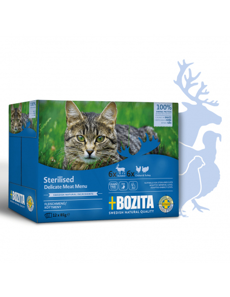 Mokra karma dla kotów sterylizowanych z kurczakiem i reniferem Multibox Bozita 12x 85 g 
