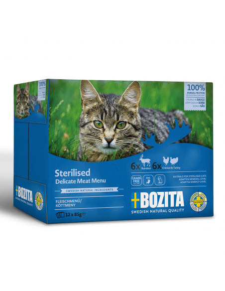 Mokra karma dla kotów sterylizowanych z kurczakiem i reniferem Multibox Bozita 12x 85 g  2