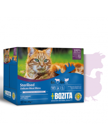 Mokra karma dla kotów sterylizowanych z wołowiną i indykiem Multibox Bozita 12x 85 g 