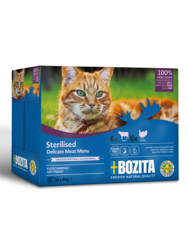 Mokra karma dla kotów sterylizowanych z wołowiną i indykiem Multibox Bozita 12x 85 g  2