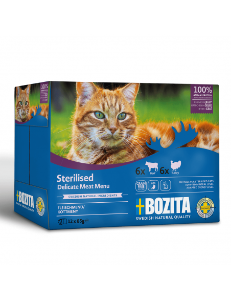 Mokra karma dla kotów sterylizowanych z wołowiną i indykiem Multibox Bozita 12x 85 g  2