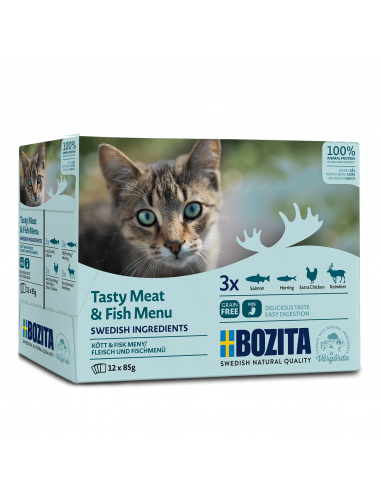 Mokra karma dla kota Mega Box mięsne rybne kawałki w sosie Bozita 12x85g  2