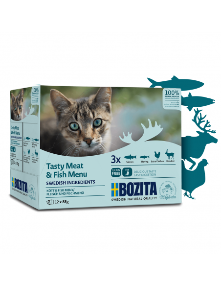 Mokra karma dla kota Mega Box mięsne rybne kawałki w sosie Bozita 12x85g 