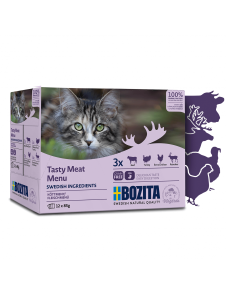Mokra karma dla kota, mięsne kawałki w sosie, mix 4 smaków Megabox Bozita 12x 85 g 