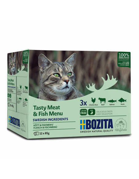 Mokra karma dla kota Mega Box ryba mięsne kawałki w galaretce Bozita 12x85g  2