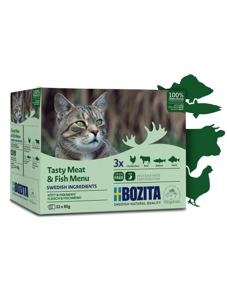 Mokra karma dla kota Mega Box ryba mięsne kawałki w galaretce Bozita 12x85g 