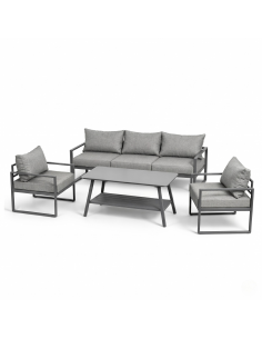 Wygodny zestaw wypoczynkowy do ogrodu na taras Coruna Meven sofa + 2x fotel + stół grafit  2