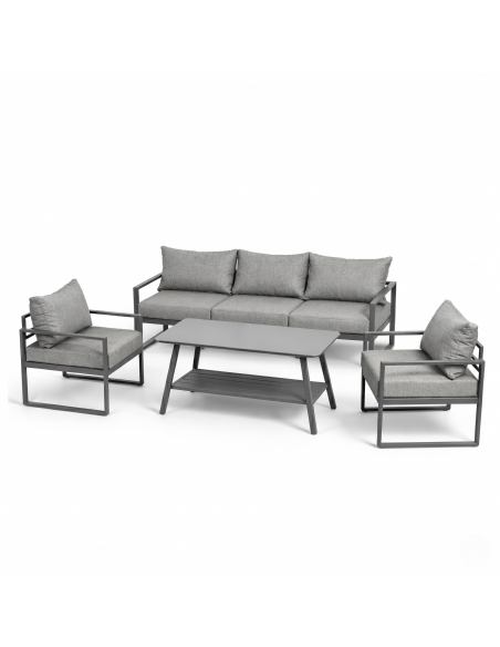 Wygodny zestaw wypoczynkowy do ogrodu na taras Coruna Meven sofa + 2x fotel + stół grafit 