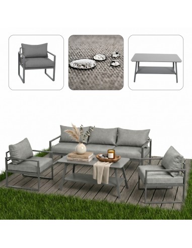 Wygodny zestaw wypoczynkowy do ogrodu na taras Coruna Meven sofa + 2x fotel + stół grafit  3