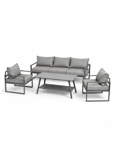 Wygodny zestaw wypoczynkowy do ogrodu na taras Coruna Meven sofa + 2x fotel + stół grafit  4