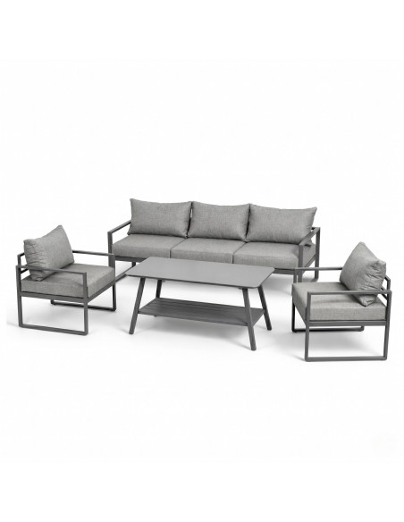 Wygodny zestaw wypoczynkowy do ogrodu na taras Coruna Meven sofa + 2x fotel + stół grafit  4