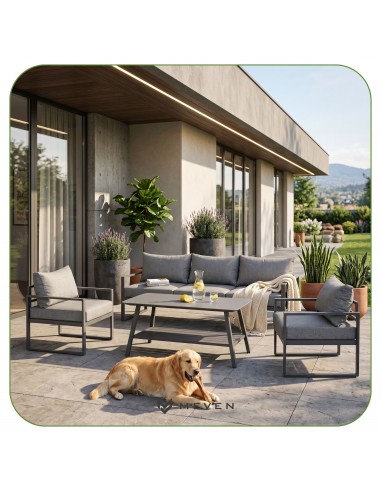 Wygodny zestaw wypoczynkowy do ogrodu na taras Coruna Meven sofa + 2x fotel + stół grafit  5